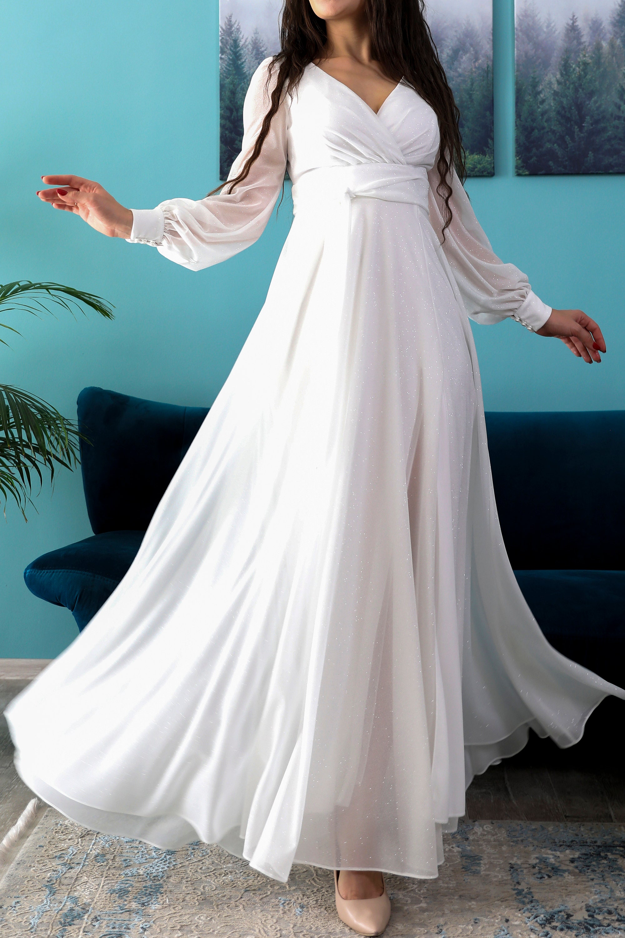 White Chiffon Wedding Maxi Dress | Etsy