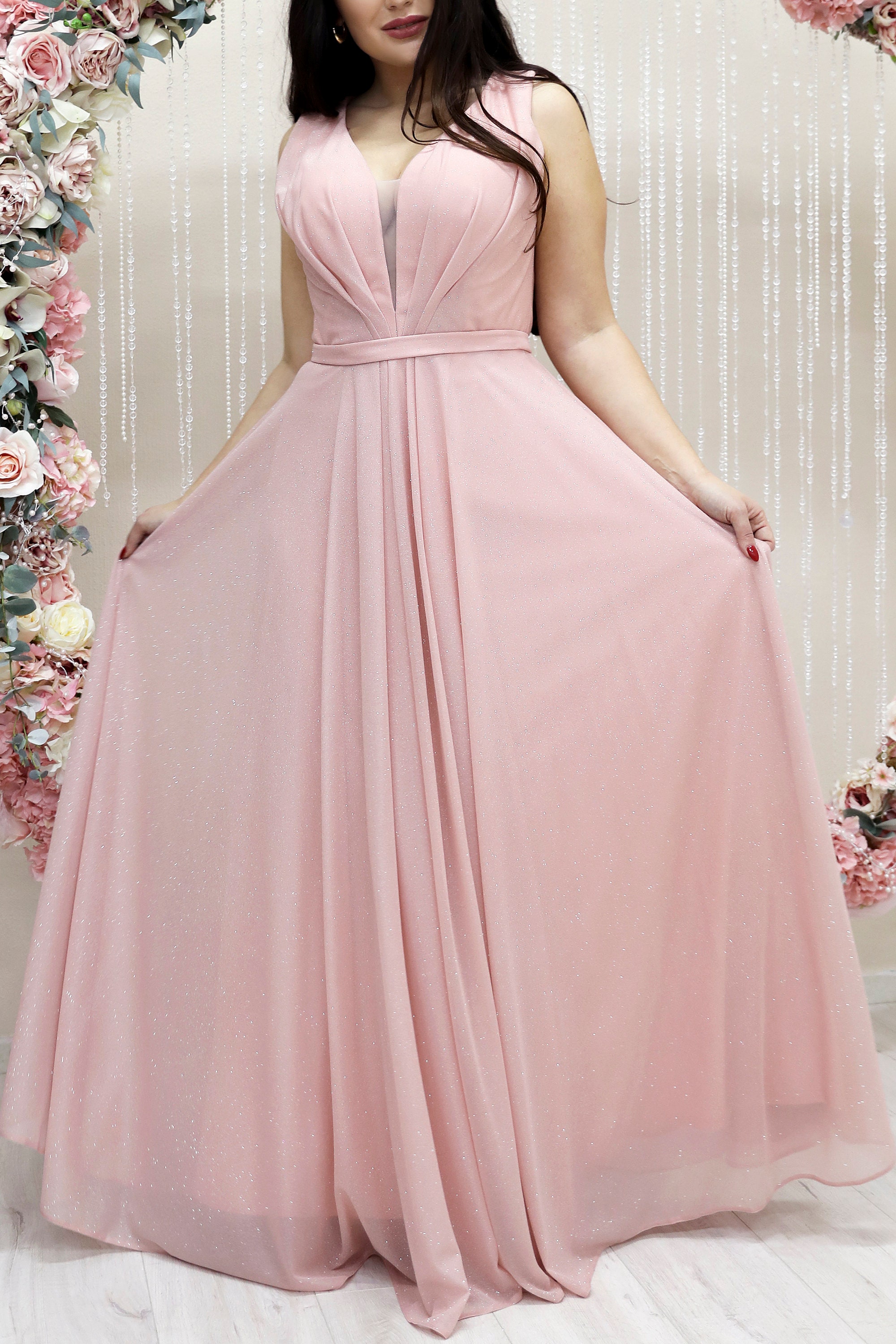 Pink Chiffon Bridesmaid Sparkling Dress Etsy