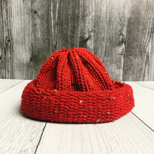 Red Fisherman Beanie | Skull Cap Beanie | Unisex Cap | Chunky Knit Handmade Hat | Mens Winter Hat | Rings