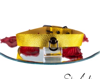 SiaLinda: Collar gold goatskin, finest Italian leather, pure, with crystal or with O-ring