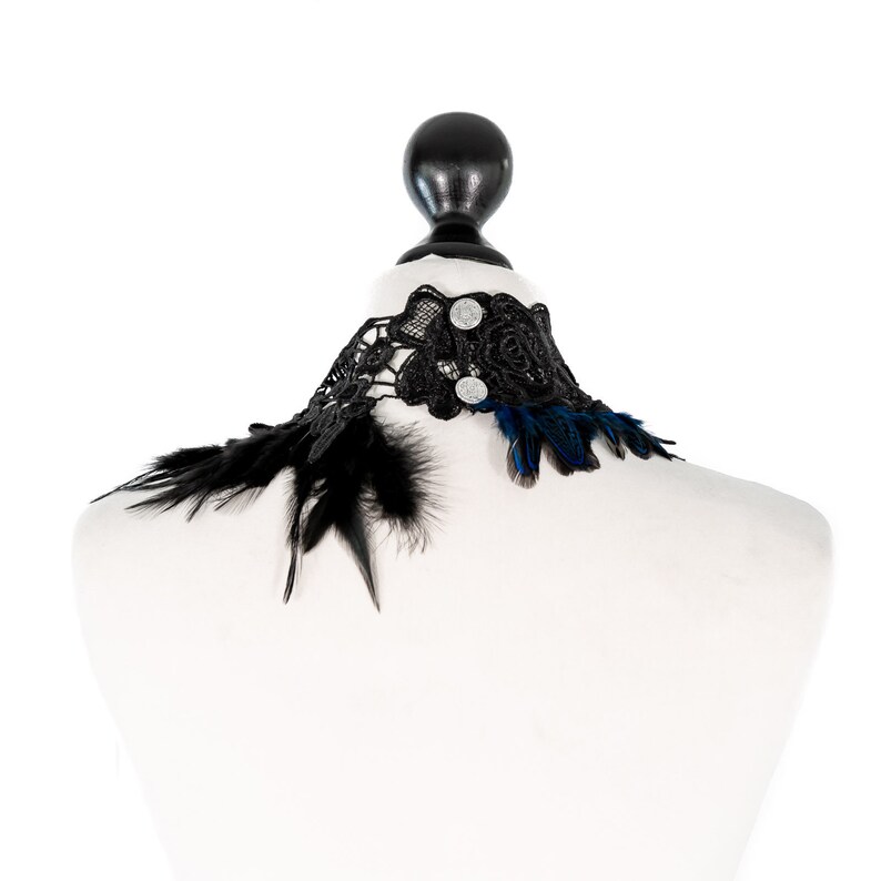 SiaLinda blue and black feathers semi precious stone lapis lazuli crystal Chest ornament necklace Marie