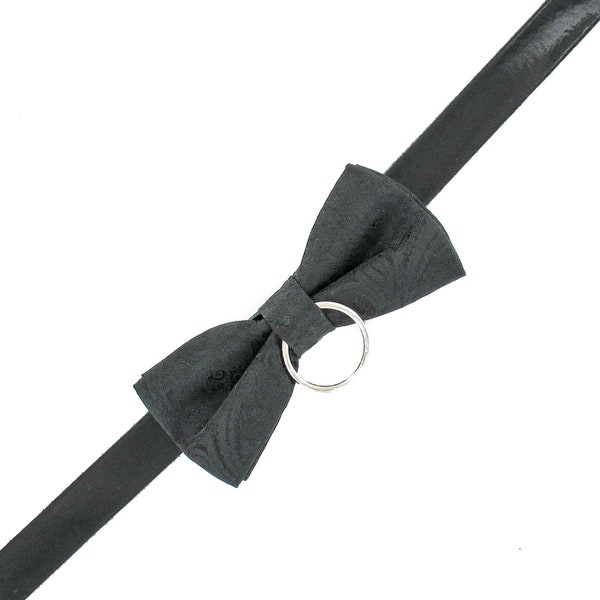 Black patent leather collar with bow tie and optional O-ring