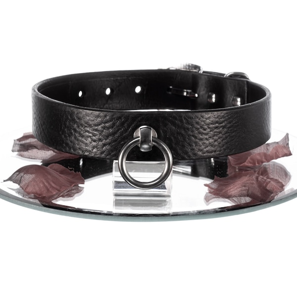 SiaLinda: Halsband Leder O-Ring Edelstahl, Serie Nummer 12, Strong 25mm breit