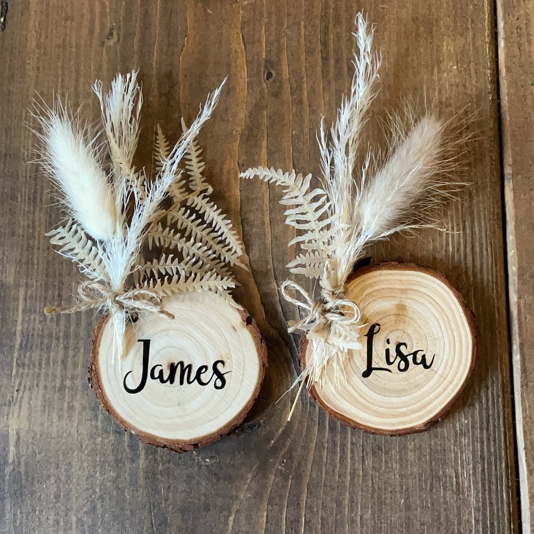 Personalised Wedding Rustic Wooden Table Names With Dried Flowers Place