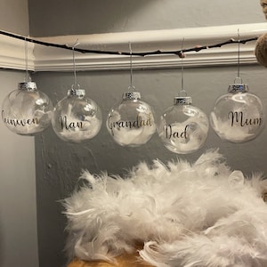 Personalised Feather baubles memory remembrance