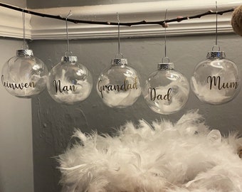 Personalised Feather baubles memory remembrance