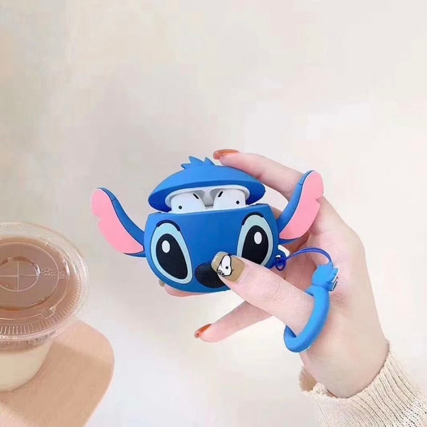 Cute Lilo and Stitch AirPods Pro | AirPods 1 & 2 pink blue case for cartoon anime lover, cool style monster AirPods 3D Case, gift for her