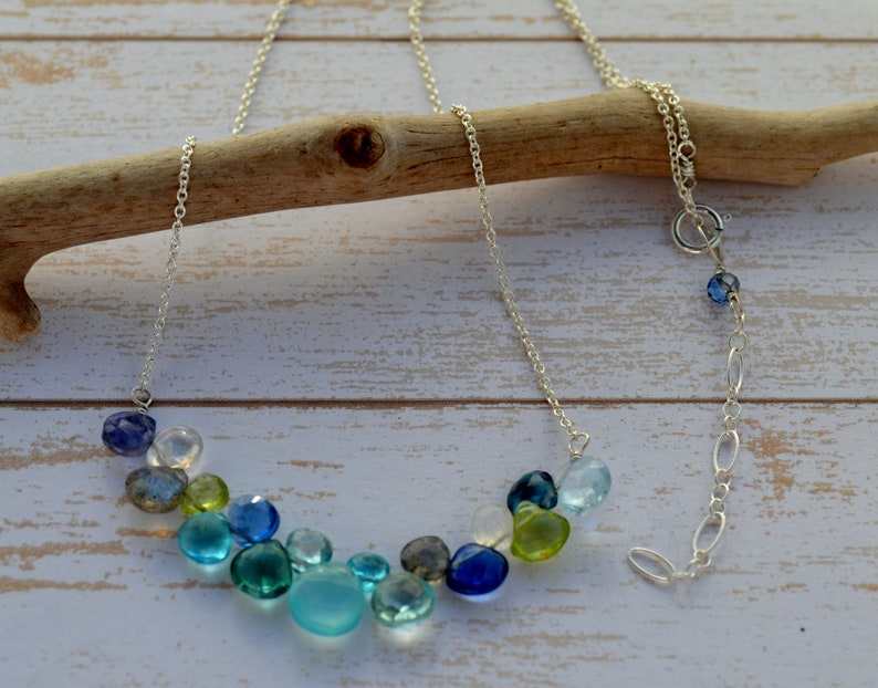 Moonstone Stick Necklace Mix Blue stone Pendant Peridot Minimalist Statement Necklace Aquamarine Labradorite Gift for her Chalcedony