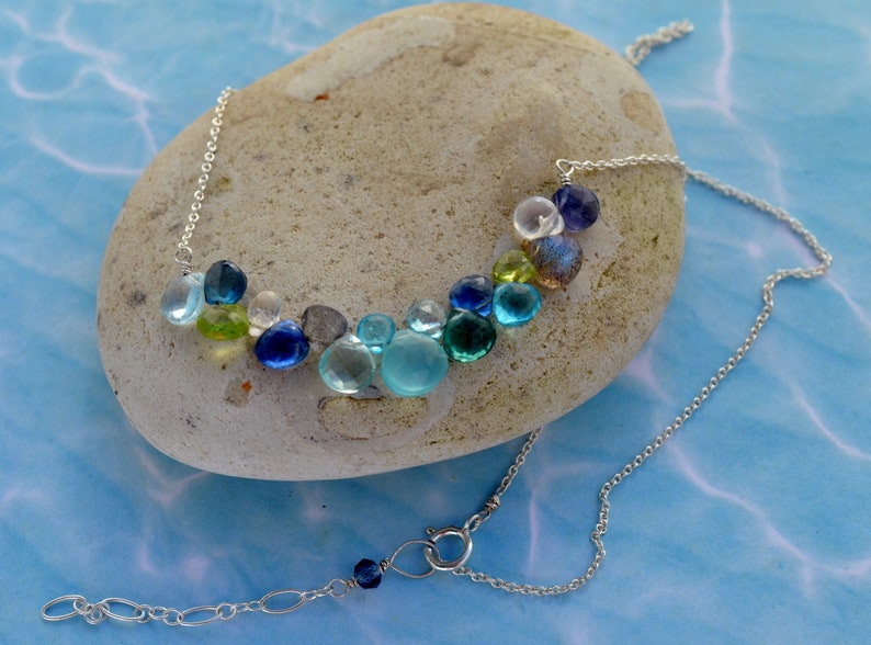 Moonstone Stick Necklace Mix Blue stone Pendant Peridot Minimalist Statement Necklace Aquamarine Labradorite Gift for her Chalcedony