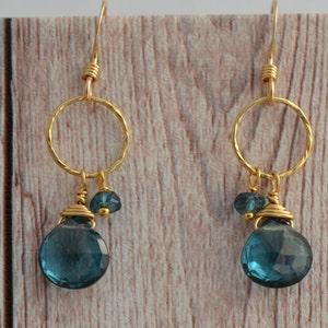 London blue Topaz Earrings, Deep Blue Tiny Drop Stone Earrings, December Birthstone, Minimalist everyday Jewelry, Gold Silver, gift for her