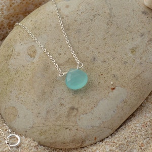 Blue Chalcedony Necklace, Tiny Sea Foam Drop Gemstone Pendant, Layering Simple Necklace, Minimalist Silver Gold Jewelry, Summer gift for her