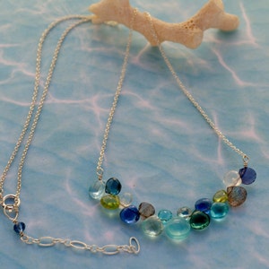 Chalcedony, Aquamarine, Peridot, Labradorite, Moonstone Stick Necklace, Mix Blue stone Pendant, Minimalist Statement Necklace, Gift for her