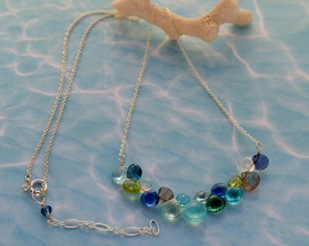Collier En Argent 925 Avec Aigue-marine Naturelle, Péridot Et Tanzanite - Rose-Mimosa