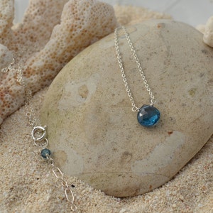 London Blue Topaz Necklace, Tiny Drop Gemstone Pendant, December birthstone, Layering Simple Jewelry, Minimalist Jewelry,Summer Gift for her