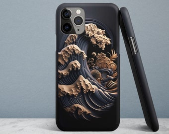 3D Japanese Wave Case for iPhone 15, 14, 13 Pro Max, 12 Mini, 11 Pro, x, XS, 8, 7, SE 2020, Plus, 12, XR, Great Wave, Asian, Tsunami