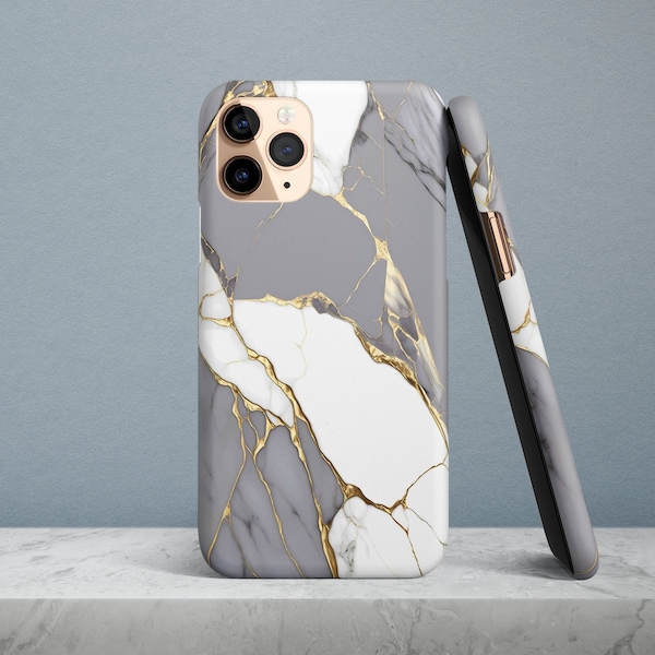 Chic Grey and Gold Marble Case for iPhone 15, 14, 13 Pro Max, 12 Mini, 11 Pro, x, XS, 8, 7, SE 2020, Plus, 12, XR, Elegant, Luxury, Modern