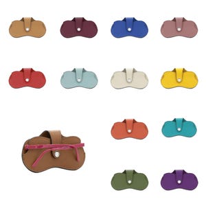 Étui à lunettes élégant unisexe en cuir véritable avec bouton argenté