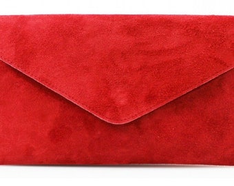 Ladies Women Real Suede Leather Envelope Chain Clutch, Bridesmaid Wedding, Party, Prom, Evening Bag