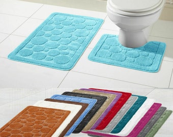 Bath Mat Set, Super Soft Non Slip Bath Mat & Pedestal Set, Multiple Colours, Ultra Absorbent Bath Rug