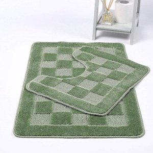 Squares Bath Mat Set, Super Soft Non Slip Bath Mat & Pedestal Set, Multiple Colours, Ultra Absorbent Bath Rug