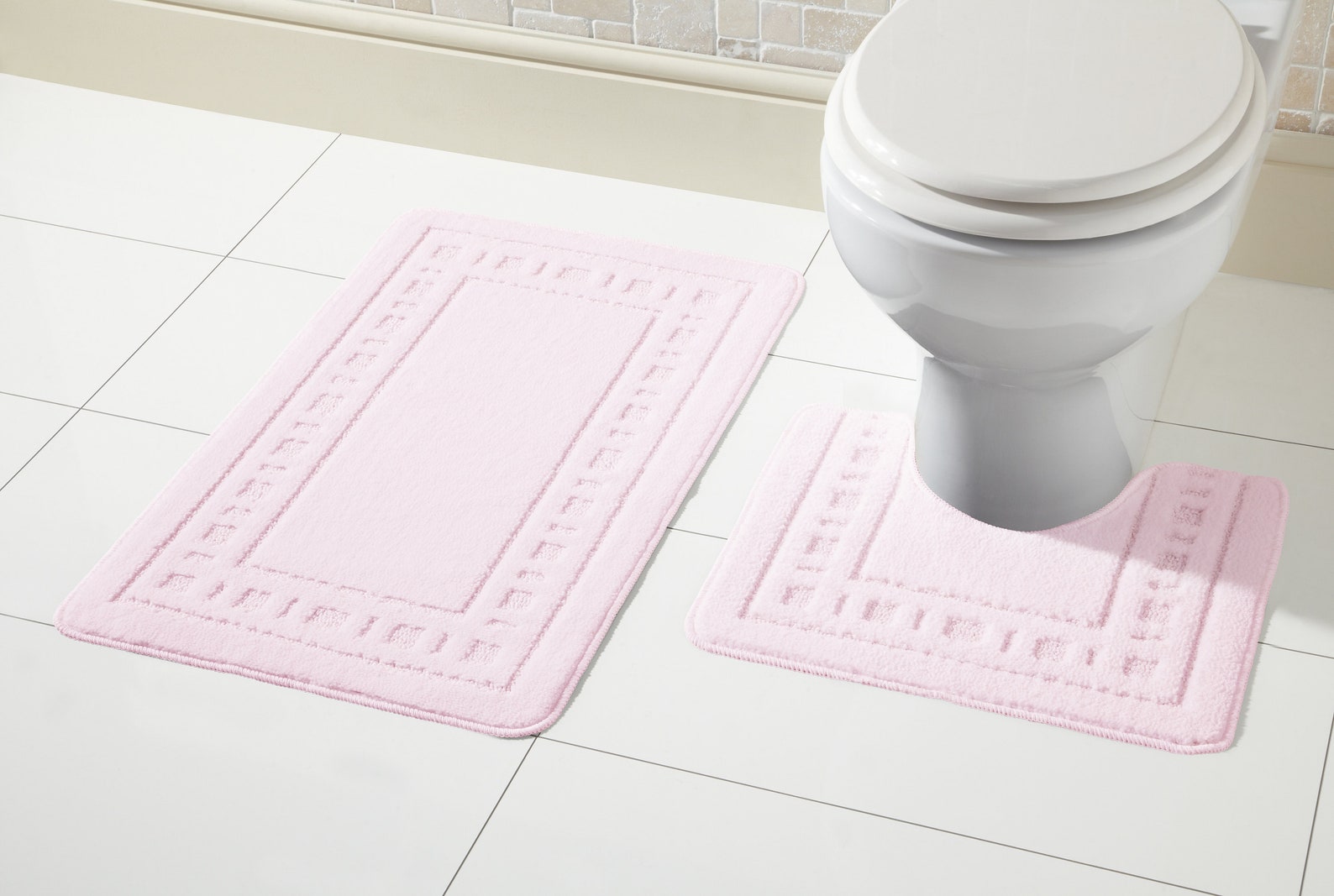 Vintage Bath Mat Set, Super Soft Non Slip Bath Mat & Pedestal Set