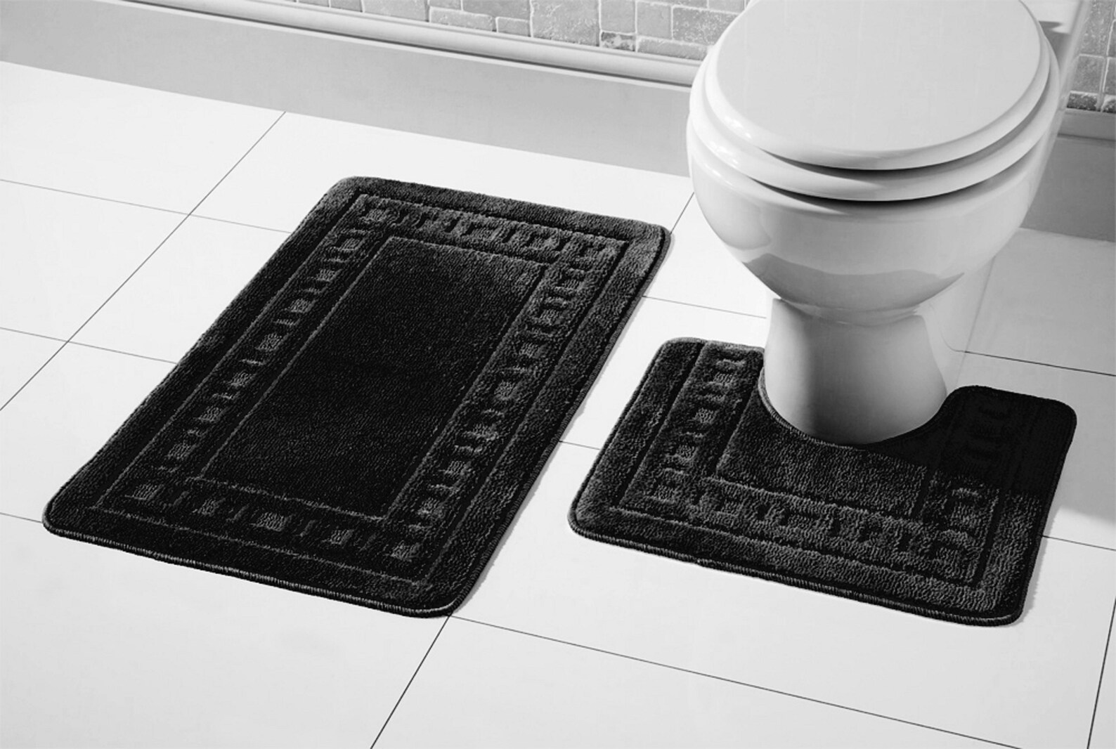 Vintage Bath Mat Set, Super Soft Non Slip Bath Mat & Pedestal Set