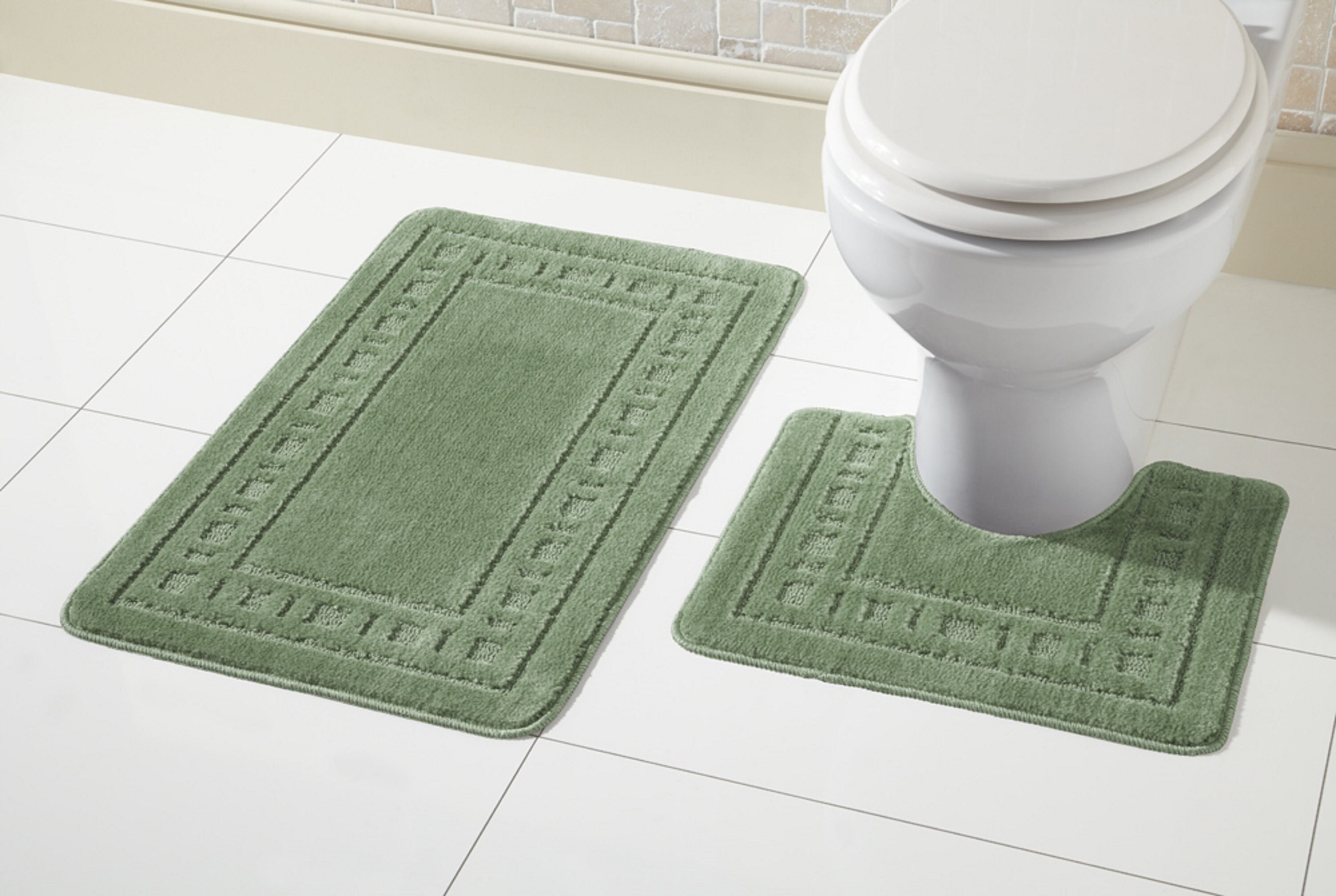 Vintage Bath Mat Set, Super Soft Non Slip Bath Mat & Pedestal Set