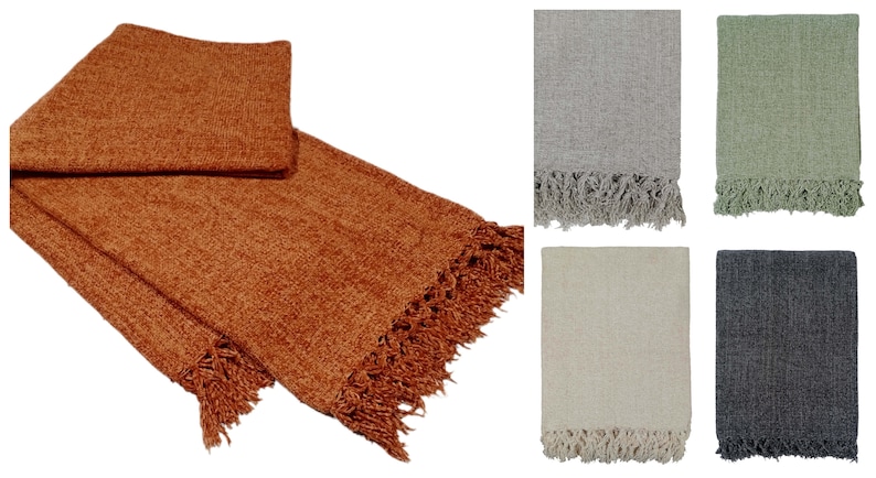 Handwoven Chenille Sofa Throws, Luxury Handmade Eco Friendly Soft and Cozy, Lightweight Blanket With Tassels image 1