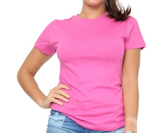 Ladies Women Basic Short Sleeve Casual Cotton Round Neck Blouse T Shirt Top