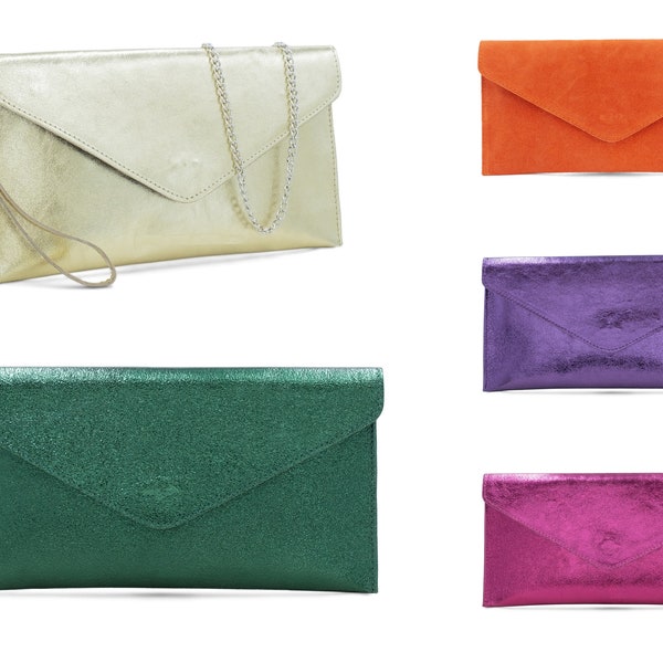 Pochette enveloppe femme en cuir suédé véritable, mariage de demoiselles d'honneur, fête, bal de promo, sac de soirée