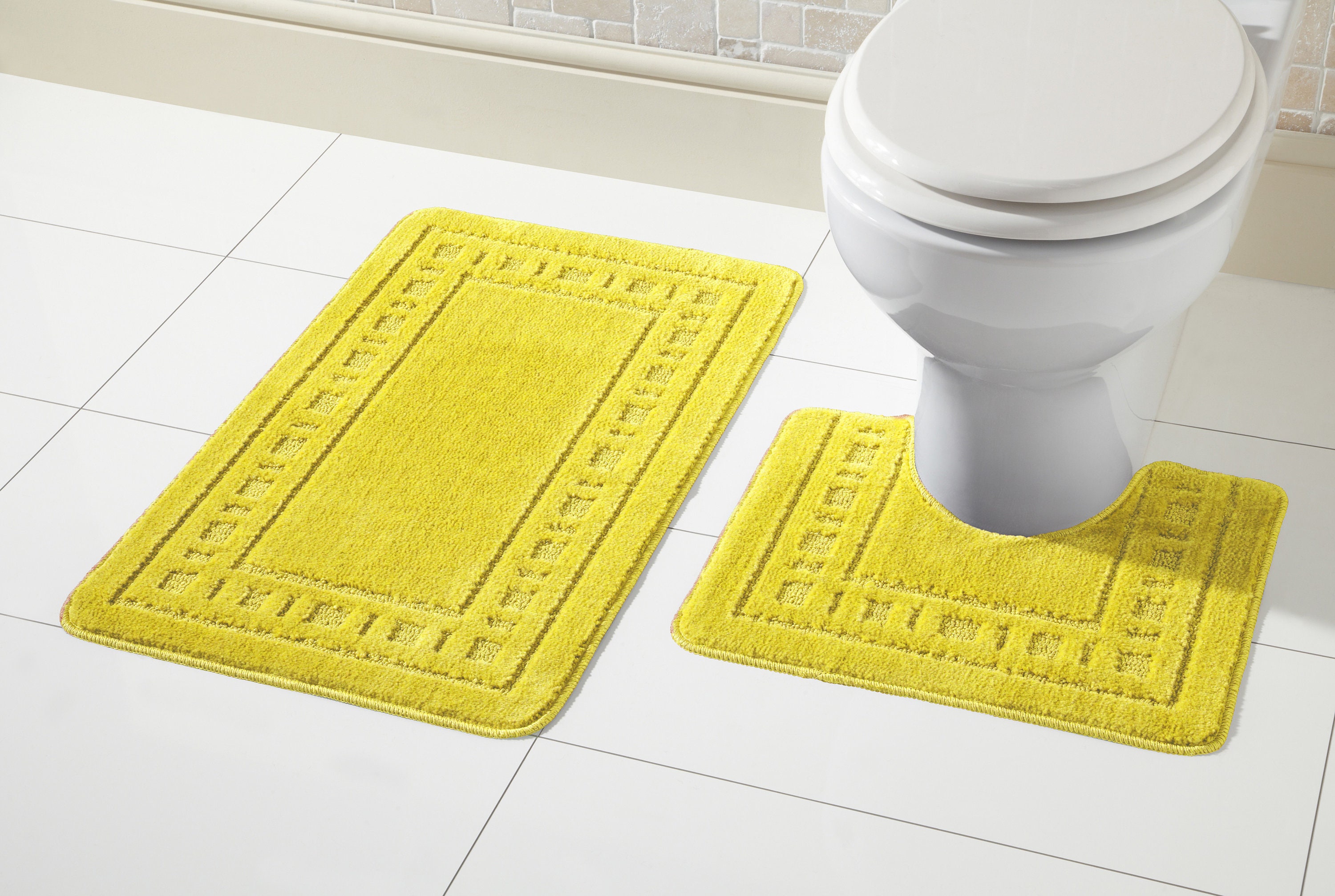 Vintage Bath Mat Set, Super Soft Non Slip Bath Mat & Pedestal Set