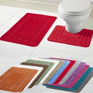 Vintage Bath Mat Set, Super Soft Non Slip Bath Mat & Pedestal Set, Multiple Colours, Ultra Absorbent Bath Rug