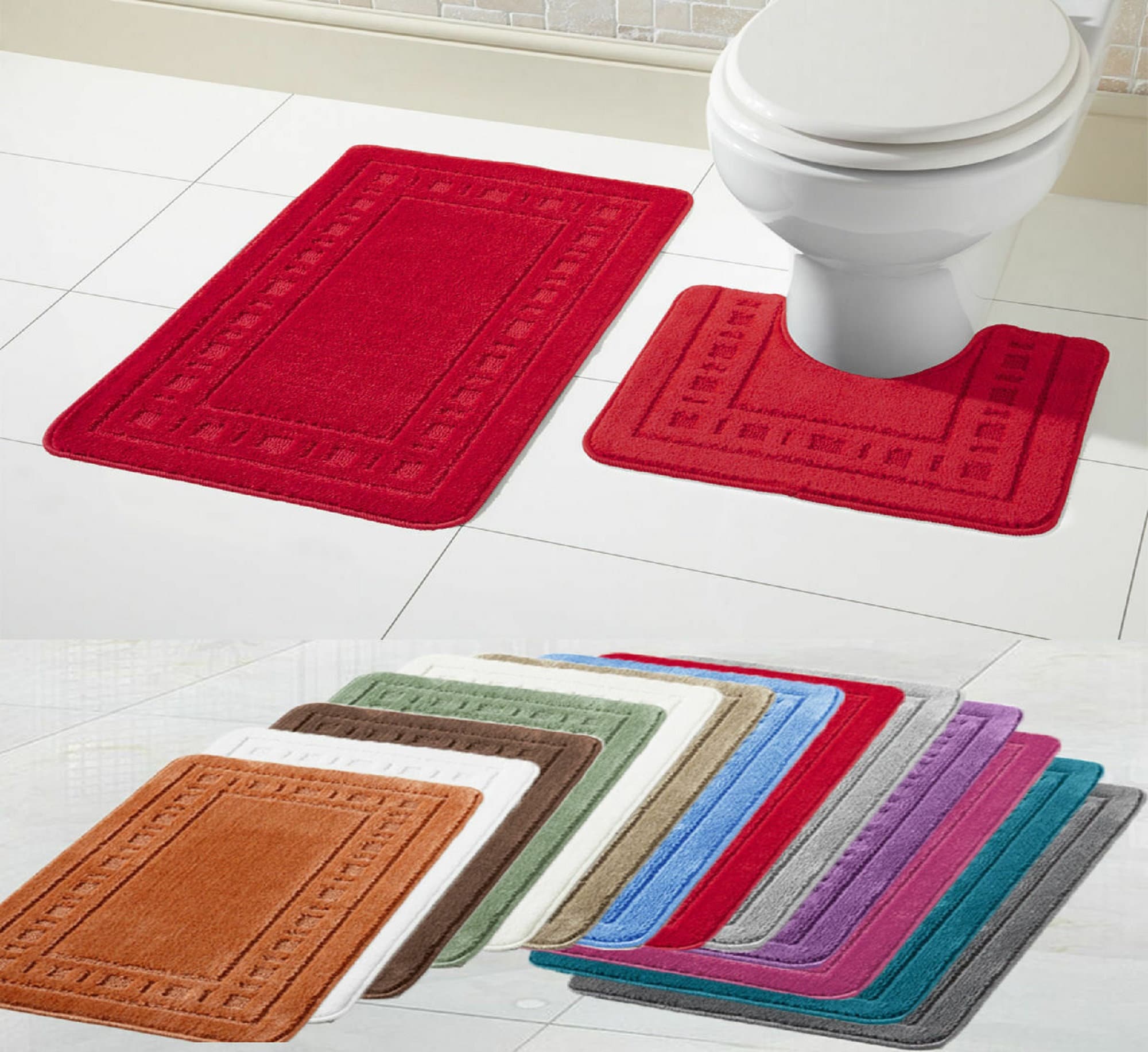 Vintage Bath Mat Set, Super Soft Non Slip Bath Mat & Pedestal Set