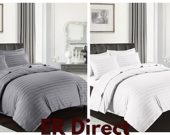 New Luxurious 400TC 100% Egyptian Cotton Hotel Quality Satin Stripe Duvet Cover and Pillowcase Set