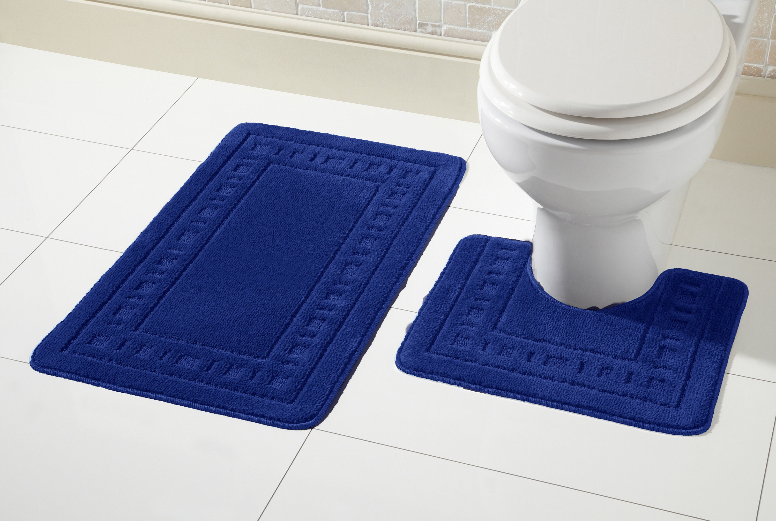 Vintage Bath Mat Set, Super Soft Non Slip Bath Mat & Pedestal Set