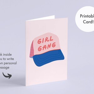 Girl Gang Karte für Freundin, Bachelorette, Brautjungfern | SOFORTIGER DOWNLOAD | Trucker Baseball Mütze | Freundschaft Mädchen Gang | 13x18cm Karte