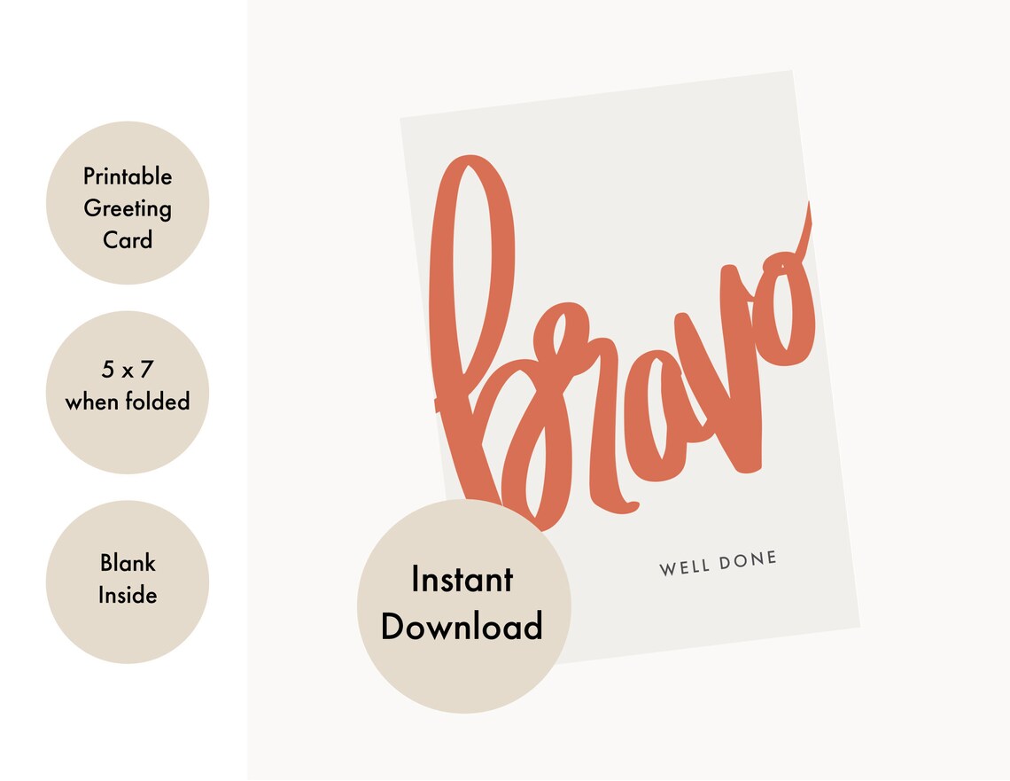 Bravo Printable Congratulations Card | INSTANT DOWNLOAD | Blank Inside ...