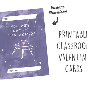 UFO Space Alien TÉLÉCHARGEMENT INSTANTANÉ Classroom Valentine | Espace | Kids Universe Far Out Printable Kids Valentine Card | Carte 2,75" x 3,75"