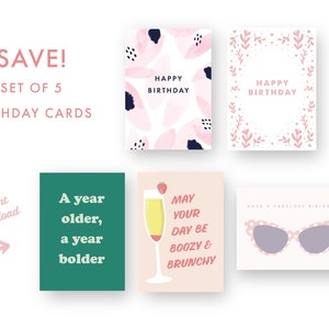 5 Card Birthday Bundle for Her! | Wife, girlfriend, friend, sister | Save on a set of 5 printable cards | Instant Digital Download