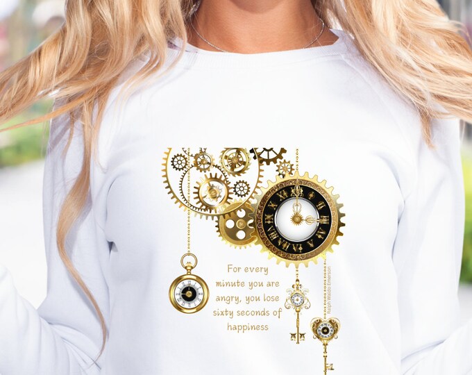 For Every Minute You Are Angry You Lose Sixty Seconds of Happiness. Quote Crewneck Sweatshirt by Ralph Waldo Emerson. Positive Vibes, Comfy
