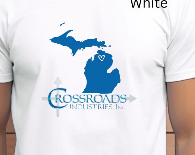 Crossroads Industries T-shirt Unisex Jersey Short Sleeve Tee, Bella 3001 with Michigan Love and Logo