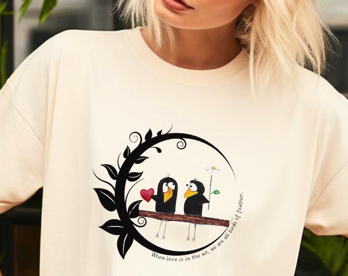 Crossroads Art With A Purpose Unisex T-shirt with Love Birds Unique Art,"When Love Is In The Air, We Are All Birds Of Feather"