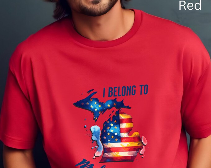 I Belong To Michigan Unisex T-shirt, Michigan Lover Tee, Michigan Pride Shirt, Unique Michigan Art Shirt, Great Lakes Love Shirt, Artful Tee