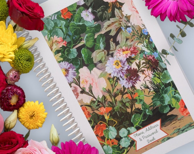 Flowery Address and Password Book, 5.5 x 8.5 size
