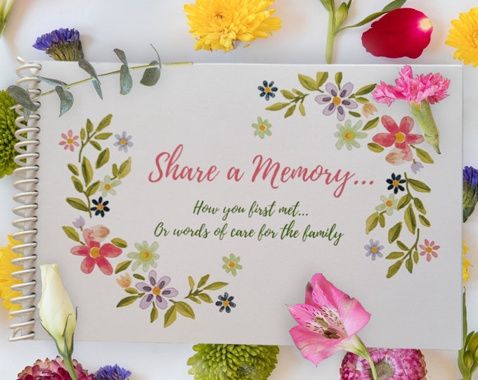 Flower Theme Share a Memory Memorial Book, Memory Book for Guests