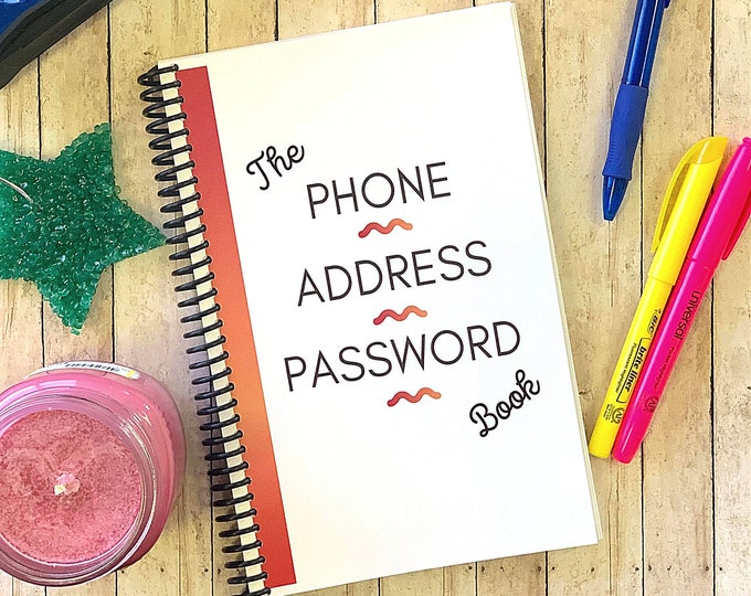 Red Modern Address & Password Book, 5.5"x8.5" size, small and compact book