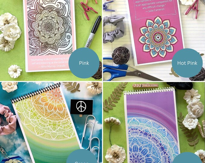 Mandela Notebooks, Various Colors, 8.5 x 5.5 Size, Lined Notebook with BOHO style, Unique Notebooks