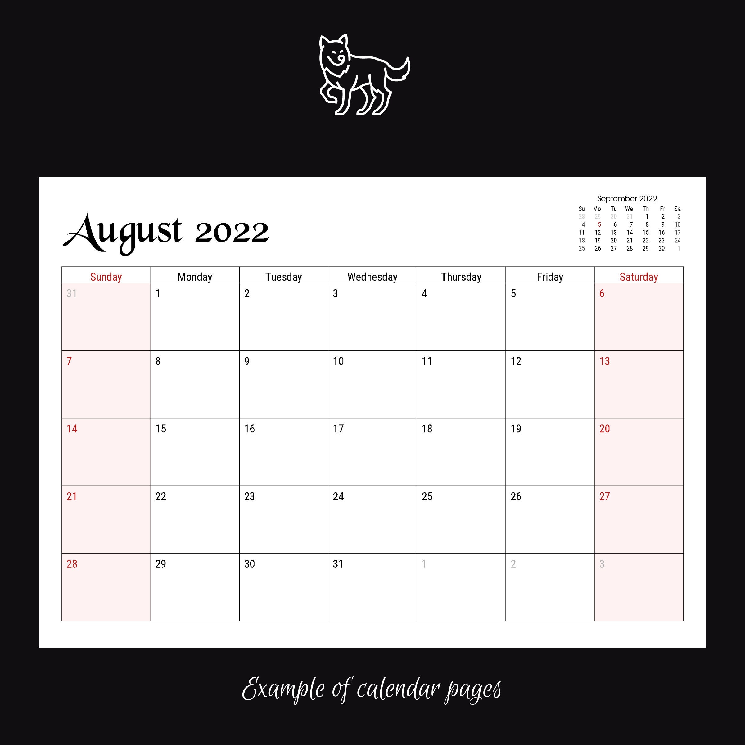 2022 Calendar Printable Free PDF Dog