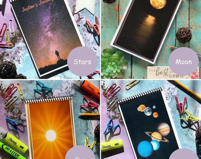 Galaxy Themed Notebooks, Various Types, 8.5 x 5.5 Size, Lined Paper. For The Star Gazer In You, Gift For Astrophiles, Celestial Notebooks