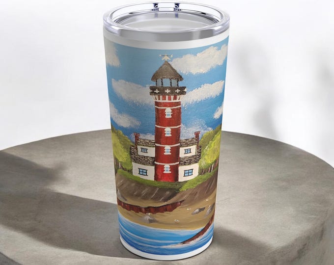 Crossroads Art With A Purpose 20 oz Tumbler With Unique Painted Lighthouse, Inclusive Art, Hot or Cold Tumbler